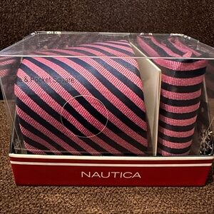 BRAND NEW WITH TAGS NAUTICA set with pink tie w/blue stripes and pocket square.
